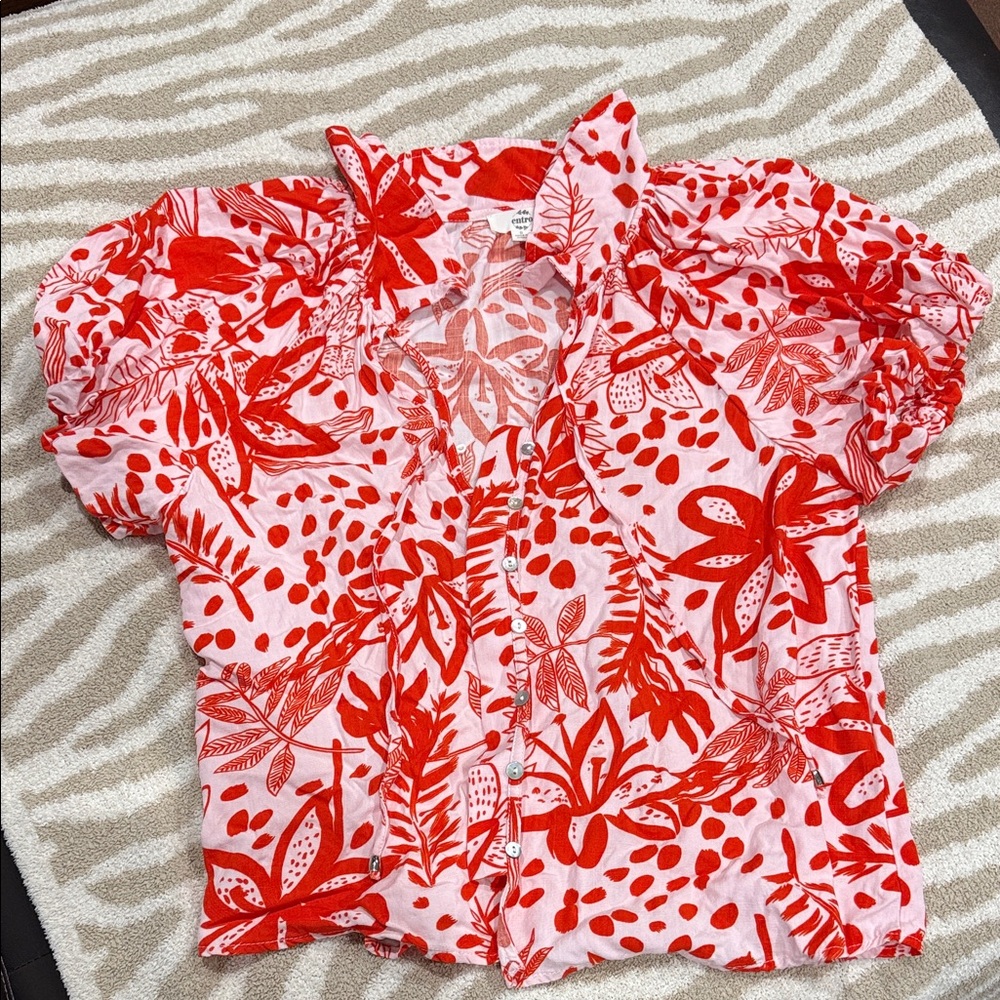 Entro orange and White Floral Button-Up Blouse